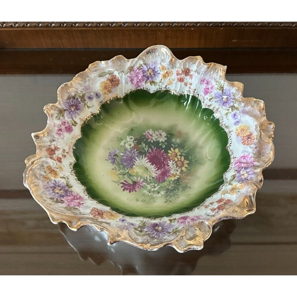 C.T. Carl Tielsch Co Germany China Bowl Antique Hand Painted Gold Flowers Accent